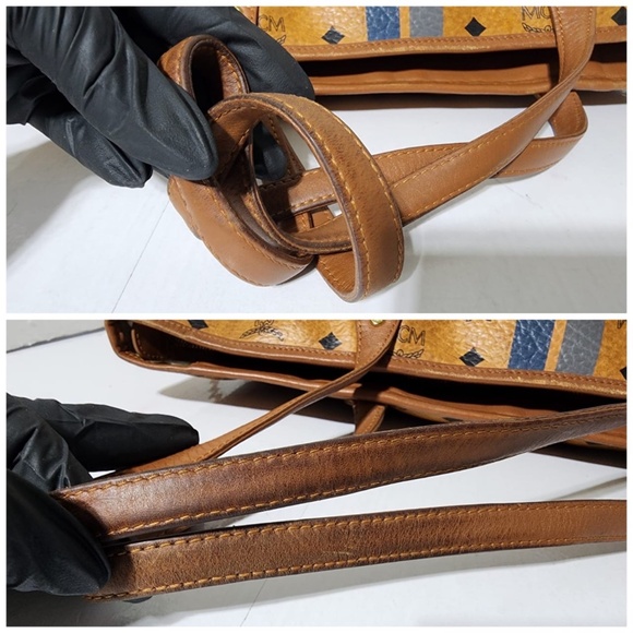 SOLD***Authentic MCM Visetos Striped Shopper Tote Bag Brown - Picture 8 of 15